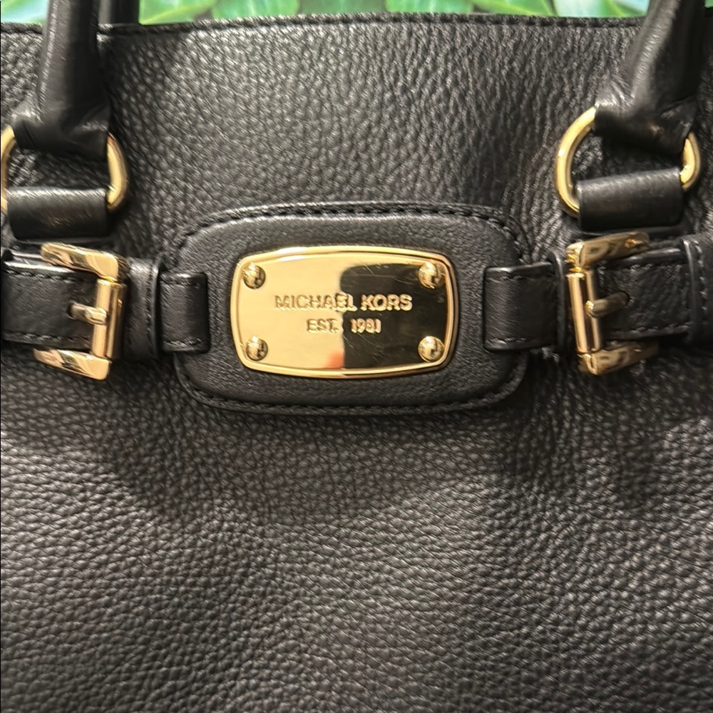 Michael Kors Black Pebbled Leather Shoulder Bag with Gold Hardware